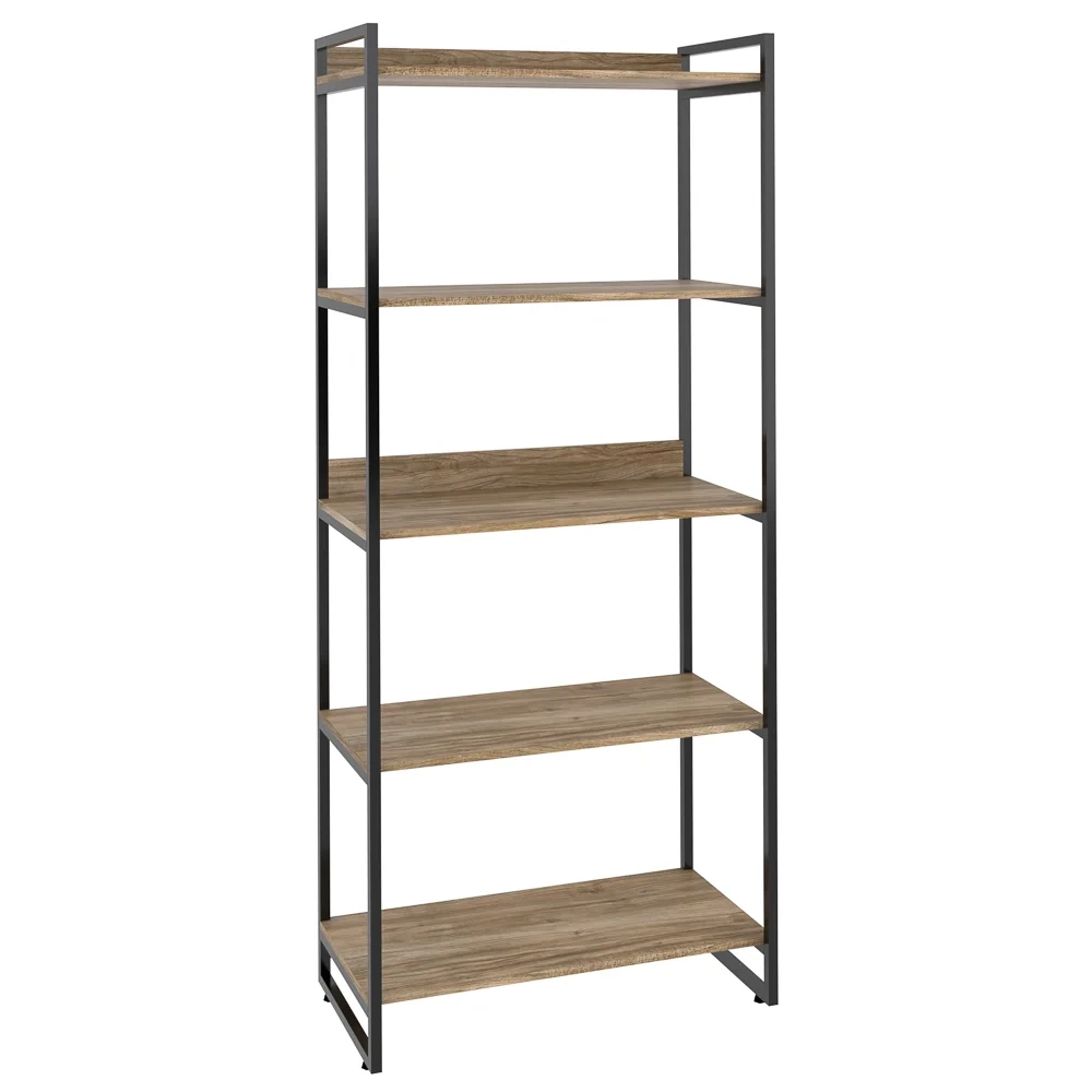 Estante Livreiro Prisma Estilo Industrial 80cm 5 Prateleiras C08 Carvalho - Mpozenato