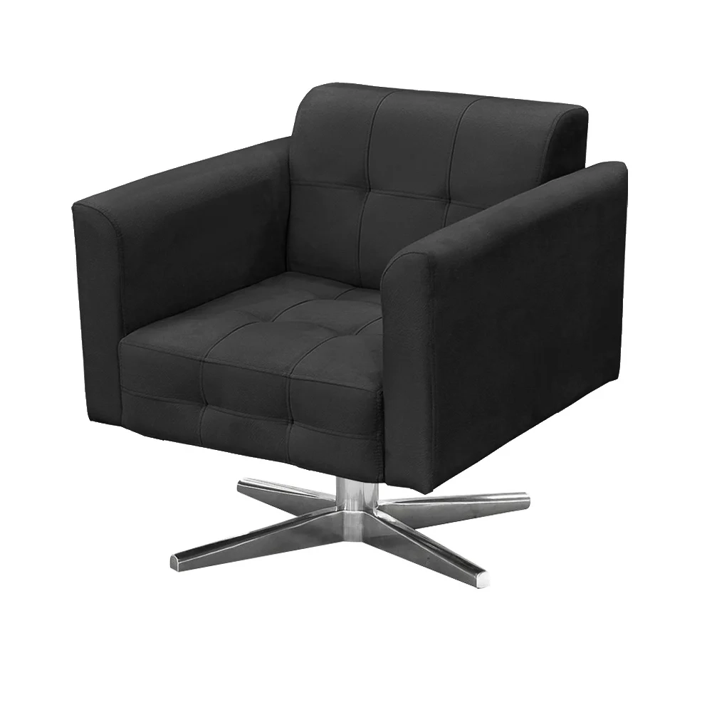 Kit 2 Poltronas Decorativas Base Cromada Giratória Ana Suede Preto - Ibiza