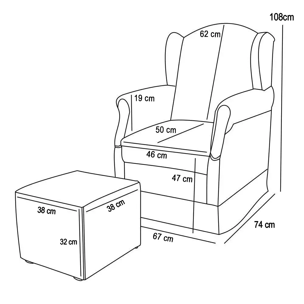 Poltrona de Amamentação Balanço e Puff Lívia Linho Z39 Chumbo - Mpozenato