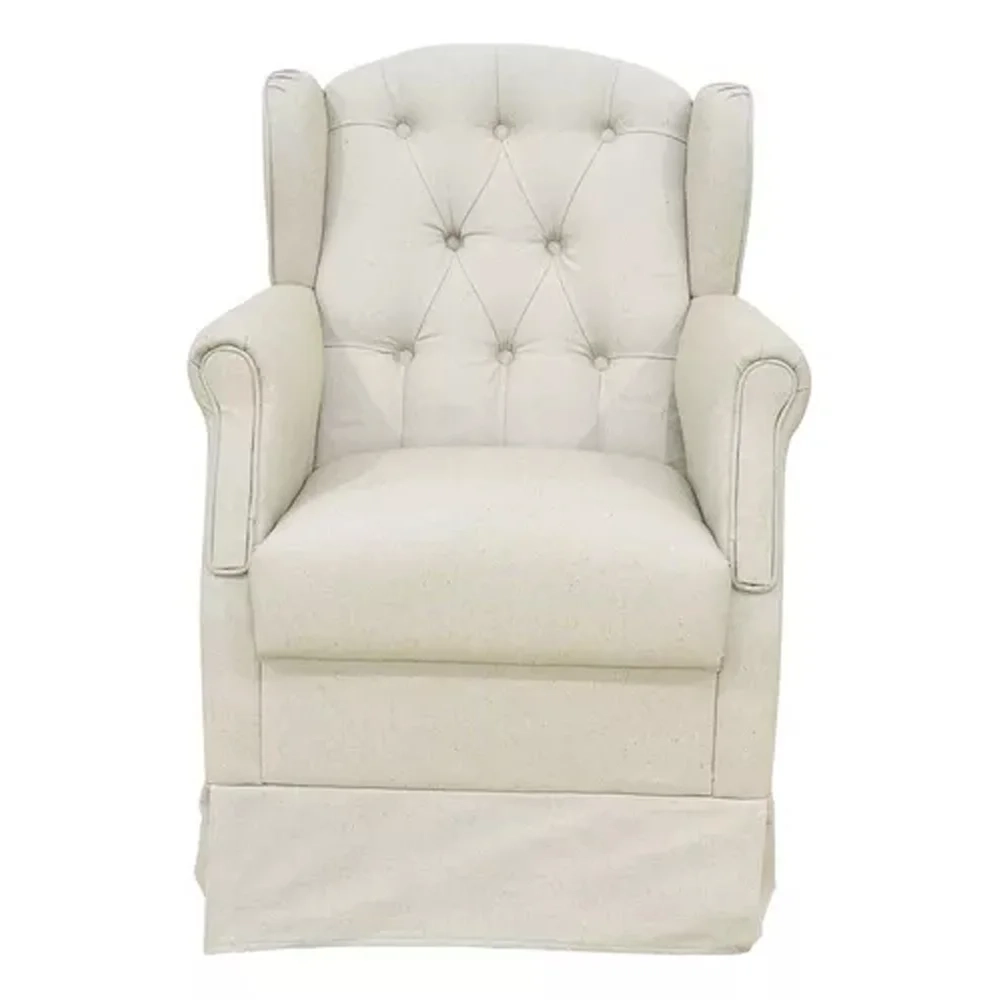 Poltrona de Amamentação Balanço e Puff Lívia Linho Bege - Phoenix