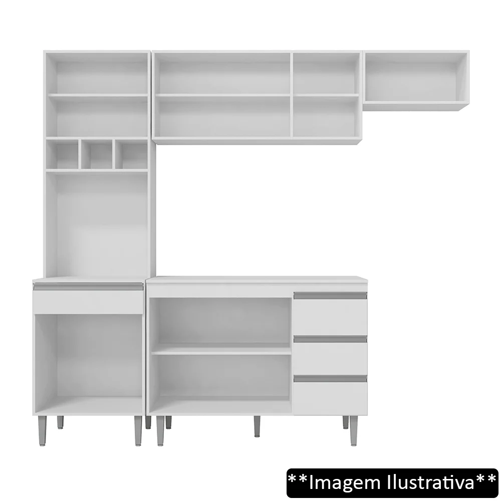 Cozinha Modulada 5 Peças Balcão com Pia 120cm Andréia Cinza- AJL Móveis