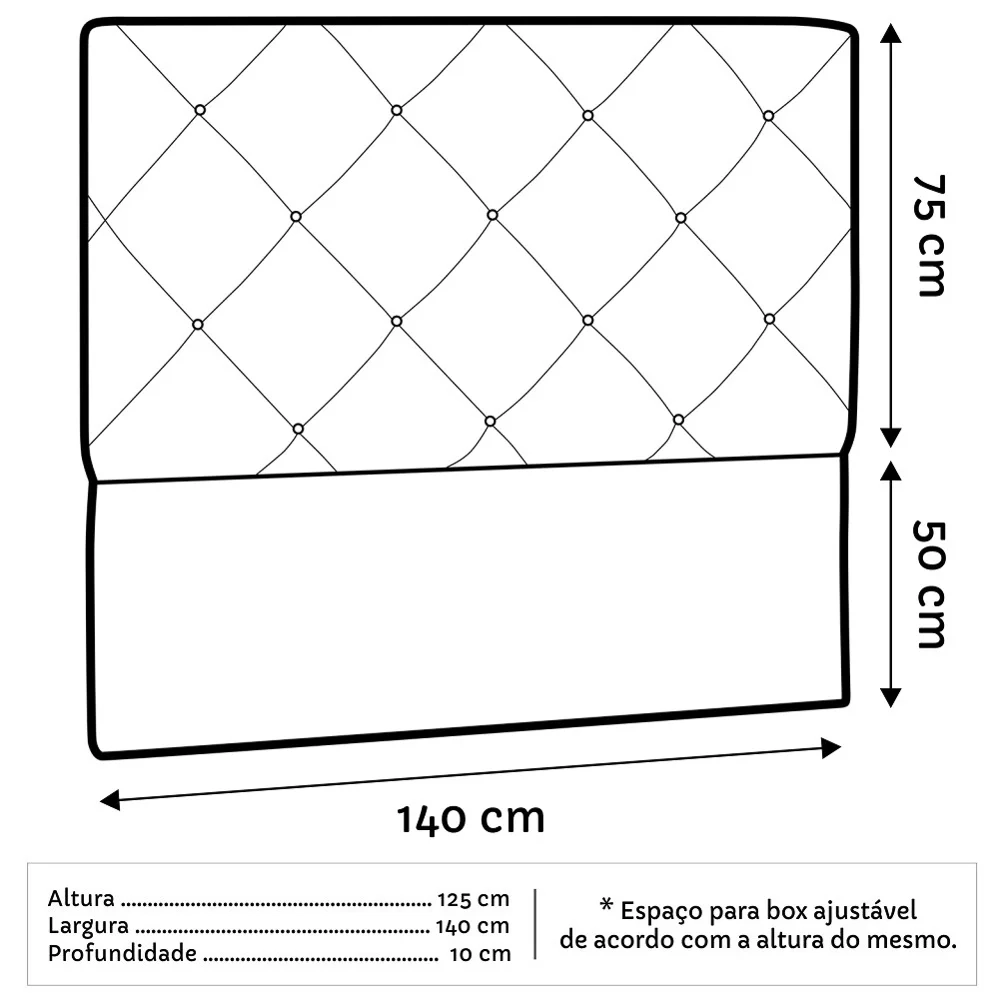 Cabeceira Casal Oásis 140cm Suede Liso Azul Marinho - D'Monegatto