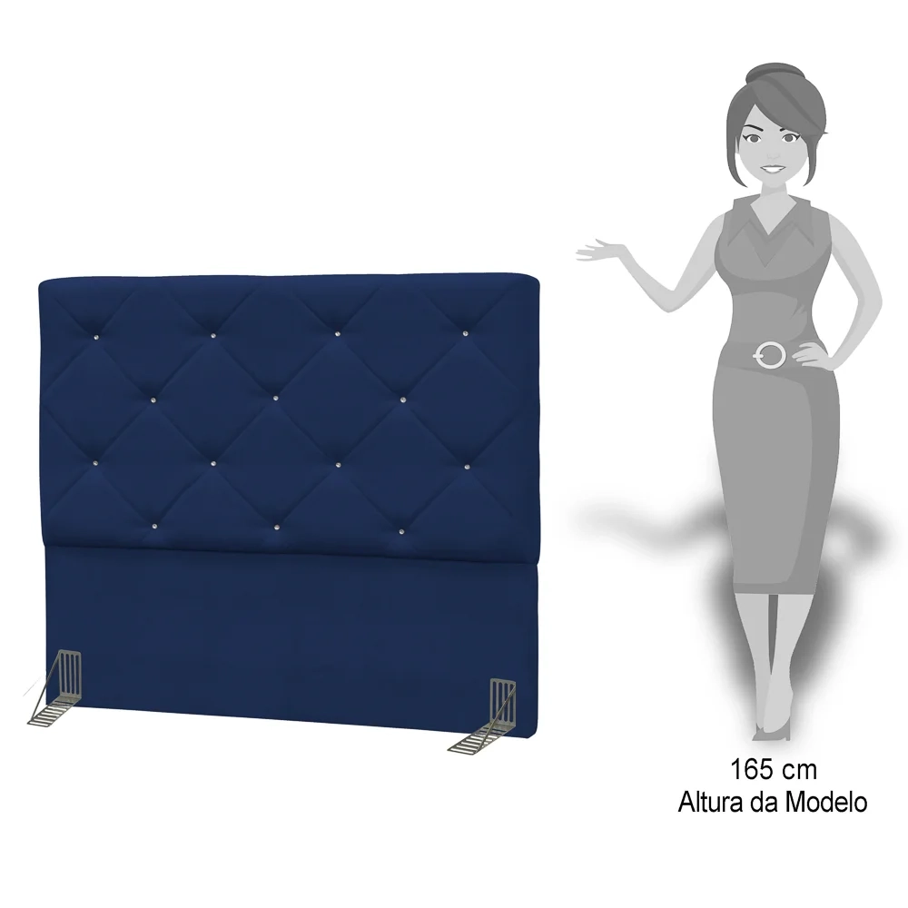 Cabeceira Casal Oásis 140cm Suede Liso Azul Marinho - D'Monegatto