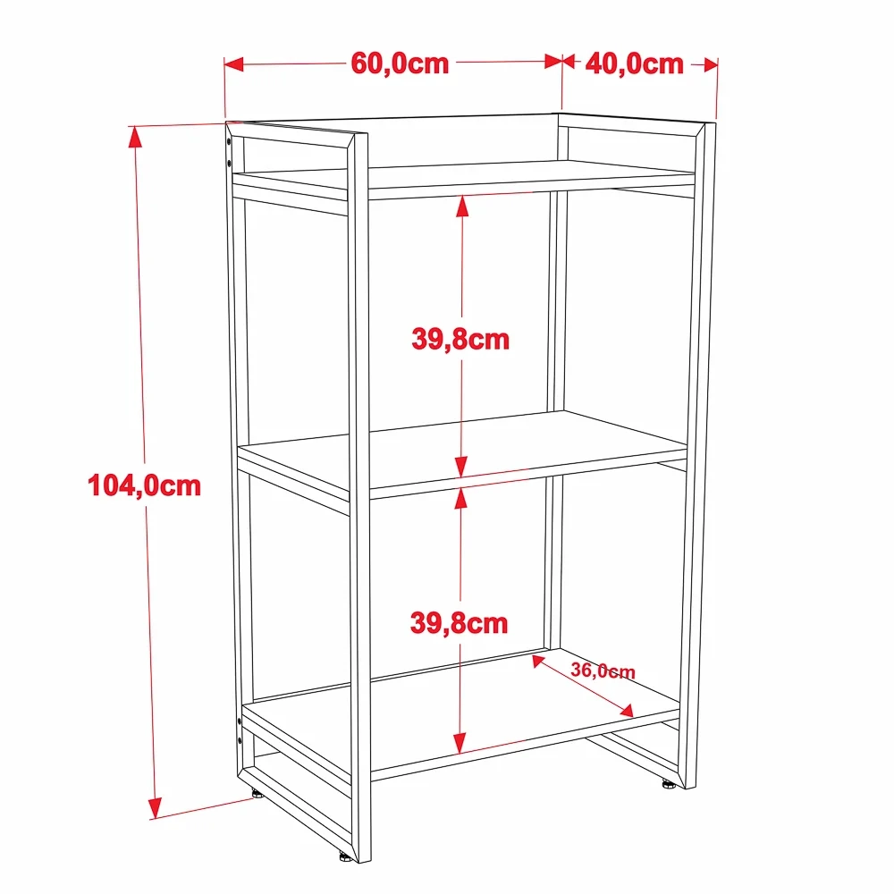 Kit 2 Estantes Livreiro Prisma Estilo Industrial 60cm 3 Prateleiras C08 Nogal - Mpozenato