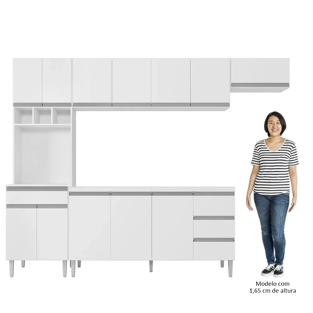 Cozinha Modulada 4 Peças Balcão sem Tampo 160cm Andréia Branco - AJL Móveis