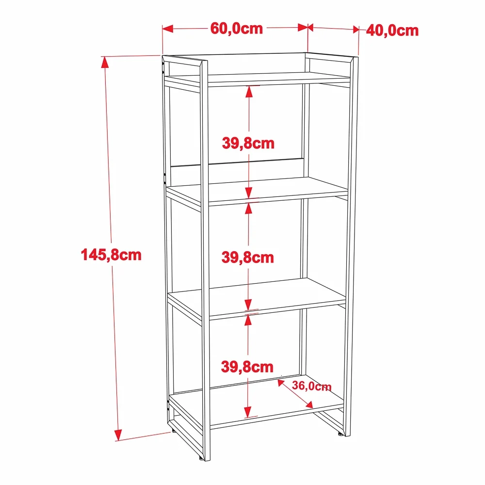 Kit 3 Estante Livreiro Prisma Estilo Industrial 60cm 4 Prateleiras C08 Snow - Mpozenato