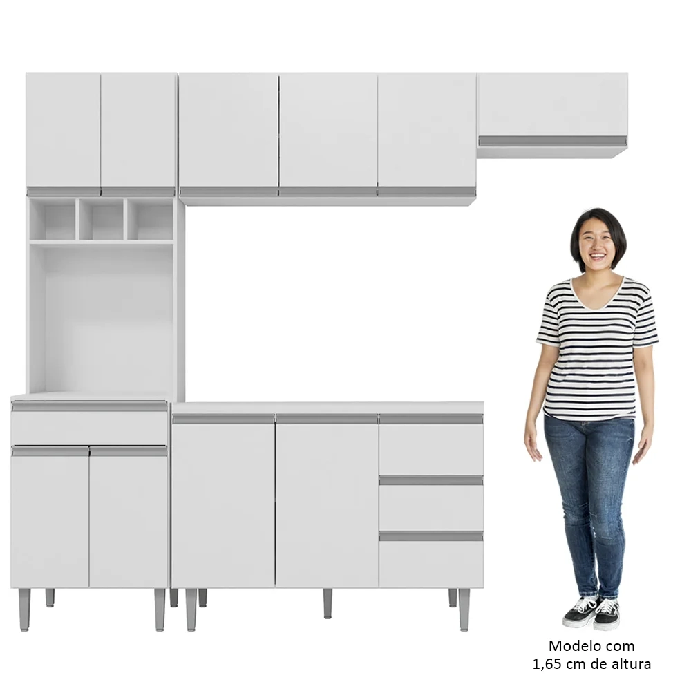 Cozinha Modulada 5 Peças Balcão com Pia 120cm Andréia Branco - AJL Móveis