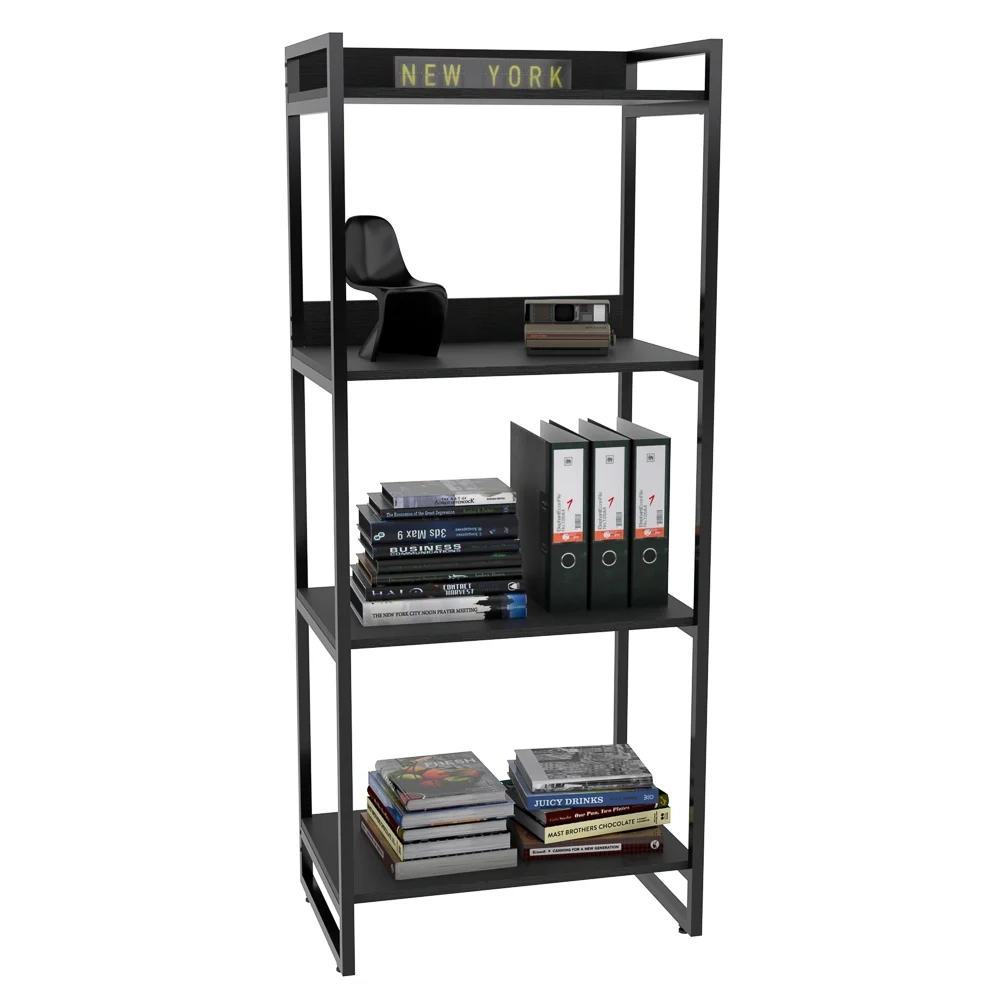 Kit 3 Estante Livreiro Prisma Estilo Industrial 60cm 4 Prateleiras C08 Preto Onix - Mpozenato