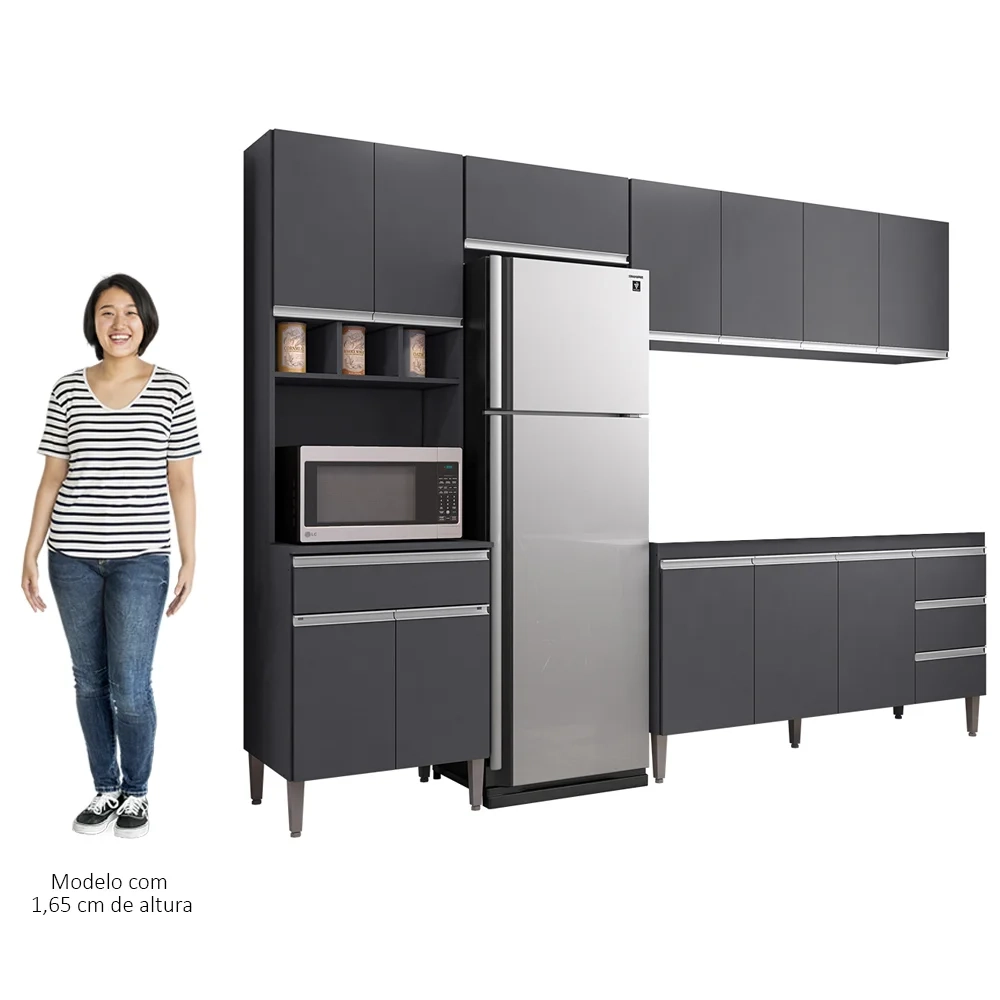 Cozinha Modulada 4 Peças Balcão sem Tampo 160cm Andréia Cinza - AJL Móveis