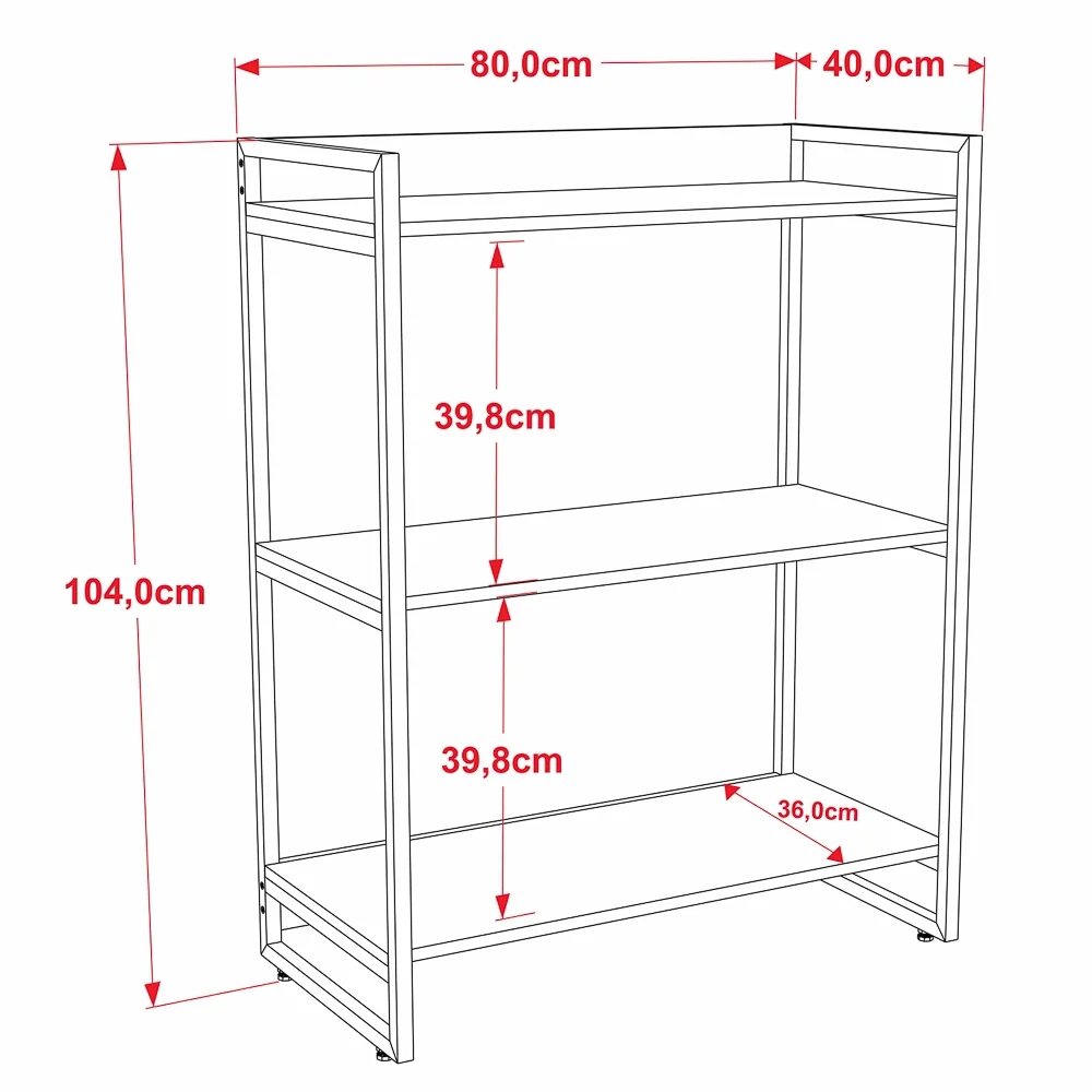 Kit 3 Estantes Livreiro Prisma Estilo Industrial 80cm 3 Prateleiras C08 Snow - Mpozenato