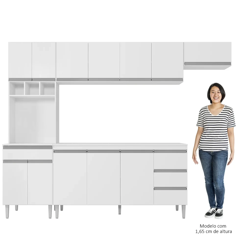 Cozinha Modulada 4 Peças Balcão com Tampo 160cm Andréia Branco - AJL Móveis