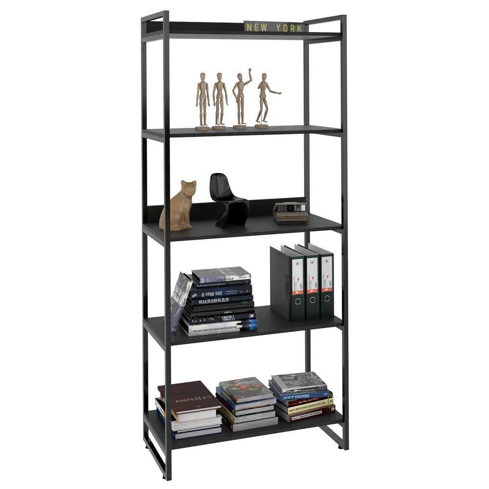 Kit 3 Estantes Livreiro Prisma Estilo Industrial 80cm 5 Prateleiras C08 Preto Onix - Mpozenato