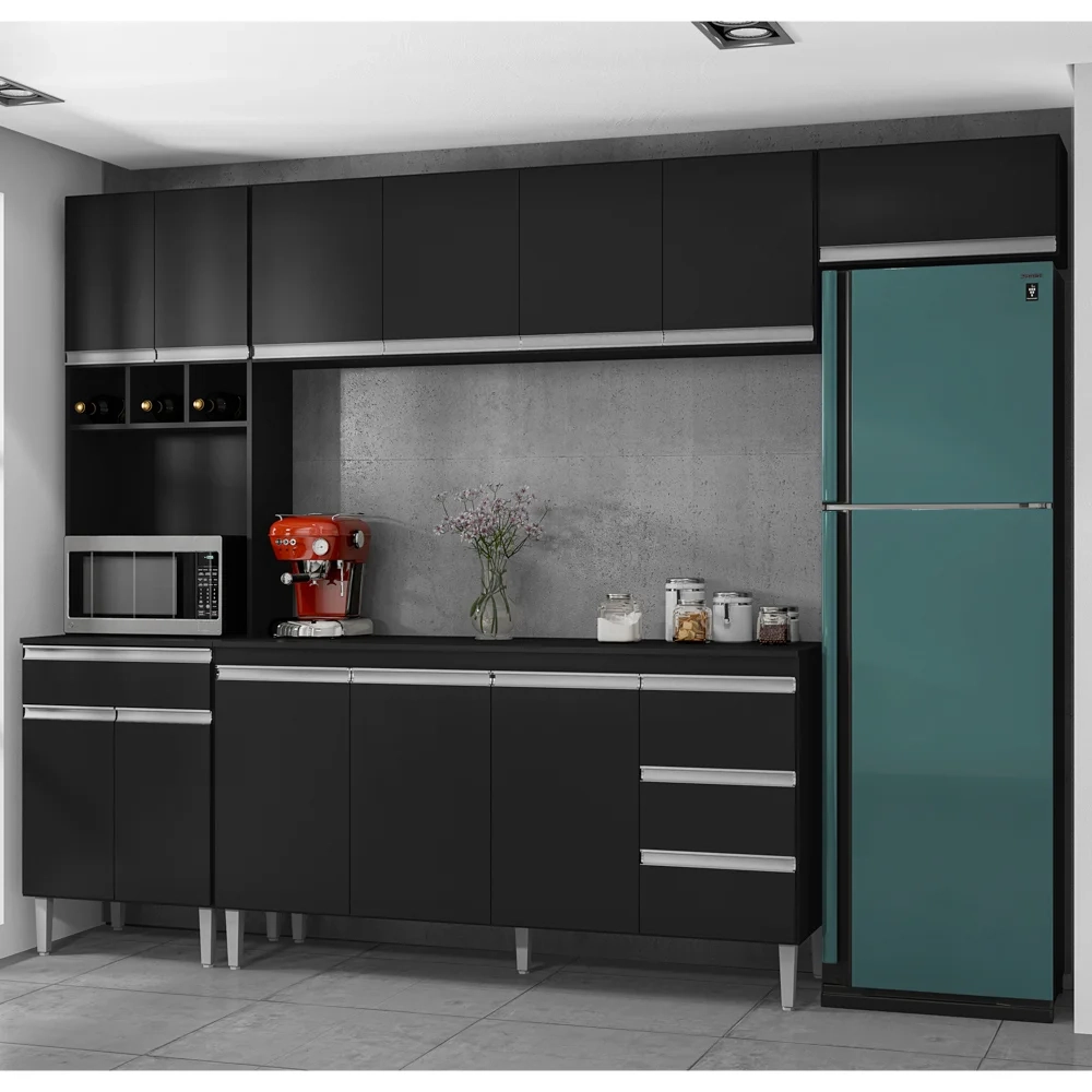 Cozinha Modulada 4 Peças Balcão com Tampo 160cm Andréia Preto - AJL Móveis
