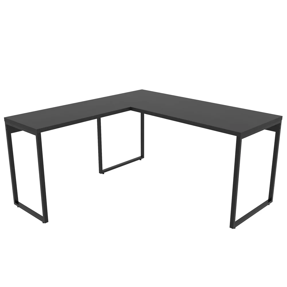 Kit 2 Mesas de Escritório Office em L 150x150cm Estilo Industrial Prisma C08 Preto Onix - Mpozenato