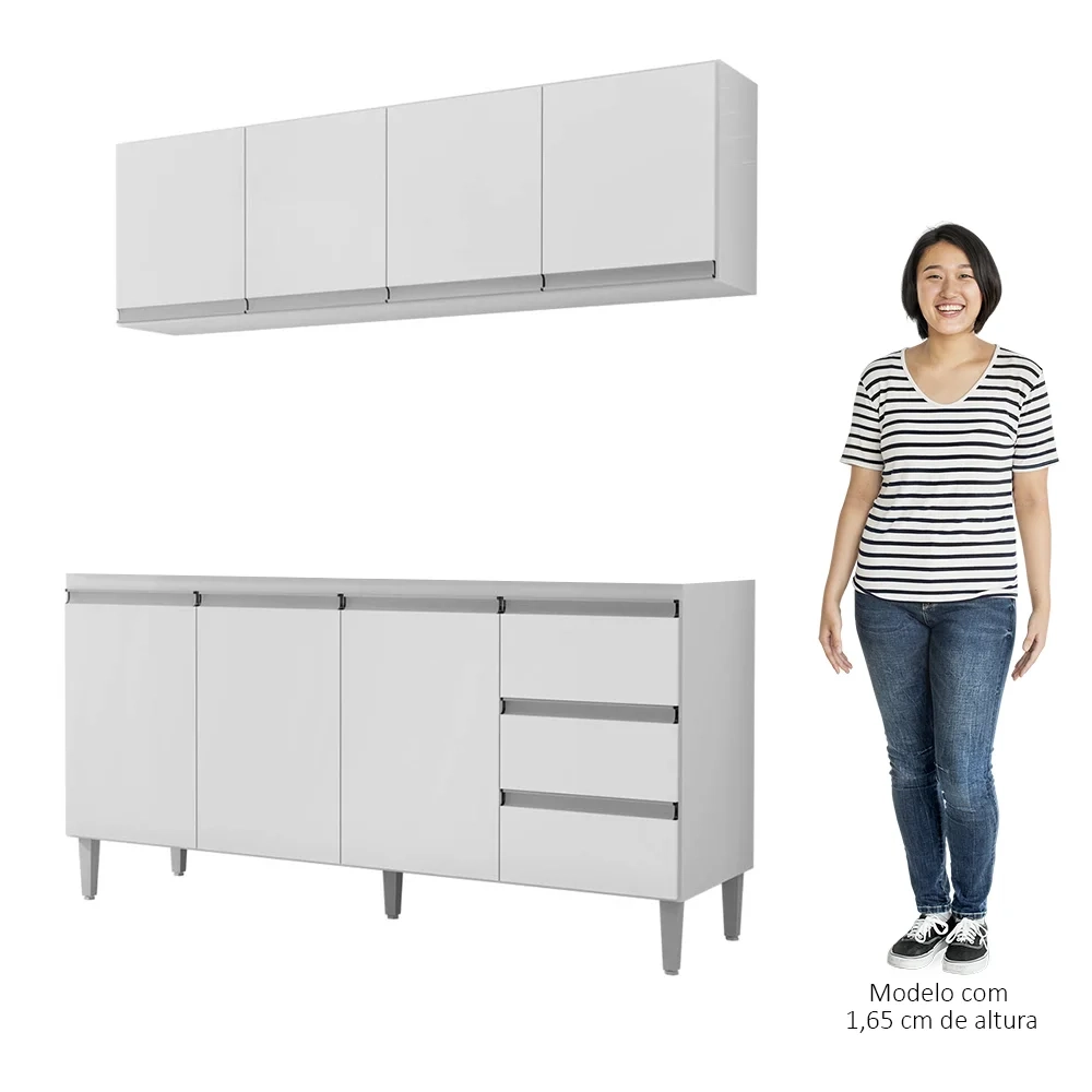 Armário Aéreo e Balcão Gabinete sem Tampo 160cm Andréia Branco - AJL Móveis