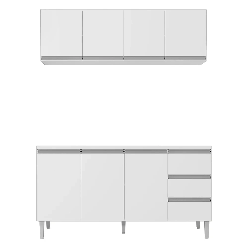 Armário Aéreo e Balcão Gabinete sem Tampo 160cm Andréia Branco - AJL Móveis