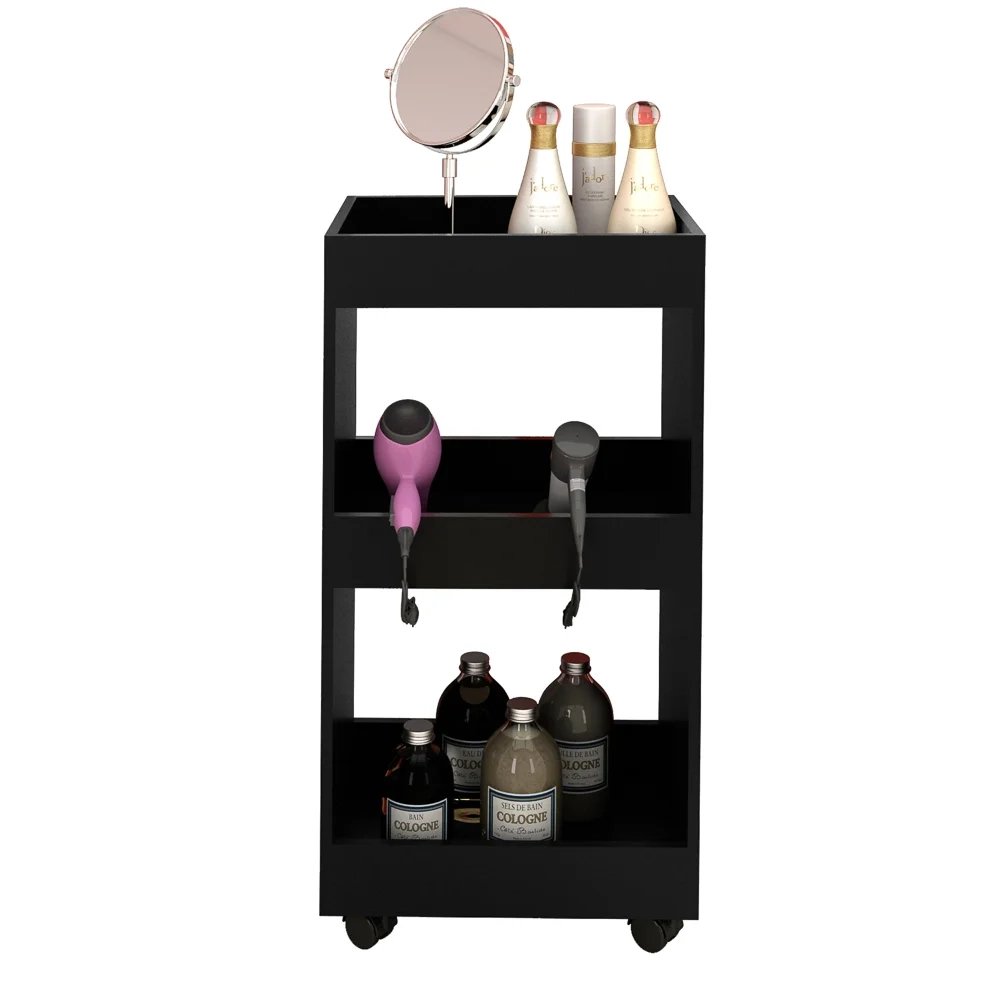 Kit 2 Armários Multiuso para Salão Barbearia Seul com Rodízios L03 Preto - Mpozenato