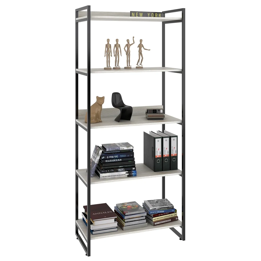 Kit 2 Estantes Livreiro Prisma Estilo Industrial 80cm 5 Prateleiras C08 Snow - Mpozenato