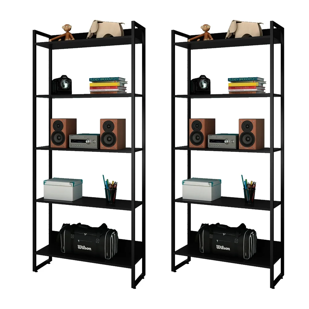 Kit 2 Estantes Livreiro Studio Industrial Z28 Preto - Mpozenato