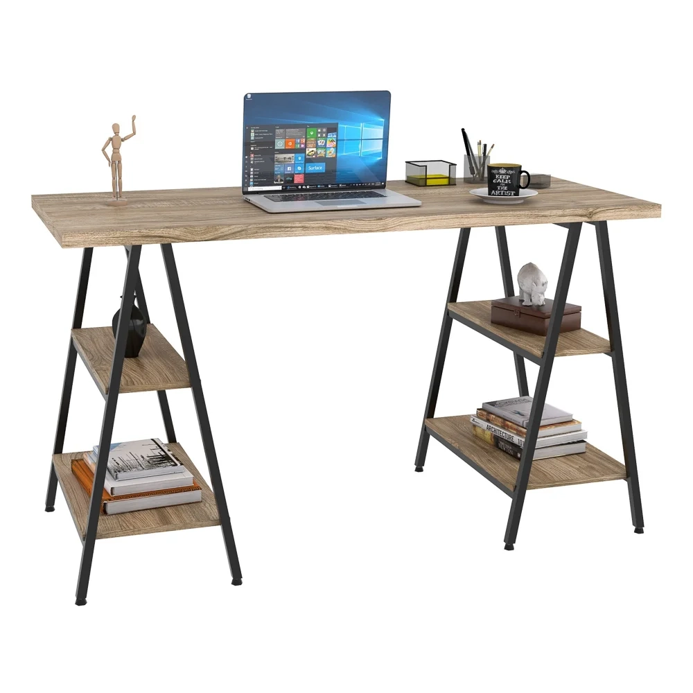 Mesa Escrivaninha Cavalete 135cm Estilo Industrial Prisma C08 Carvalho/Preto - Mpozenato