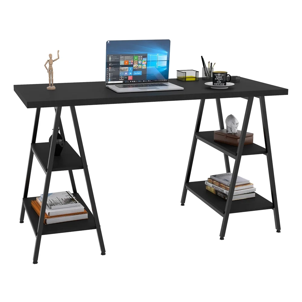 Mesa Escrivaninha Cavalete 135cm Estilo Industrial Prisma C08 Preto Ônix/Preto - Mpozenato