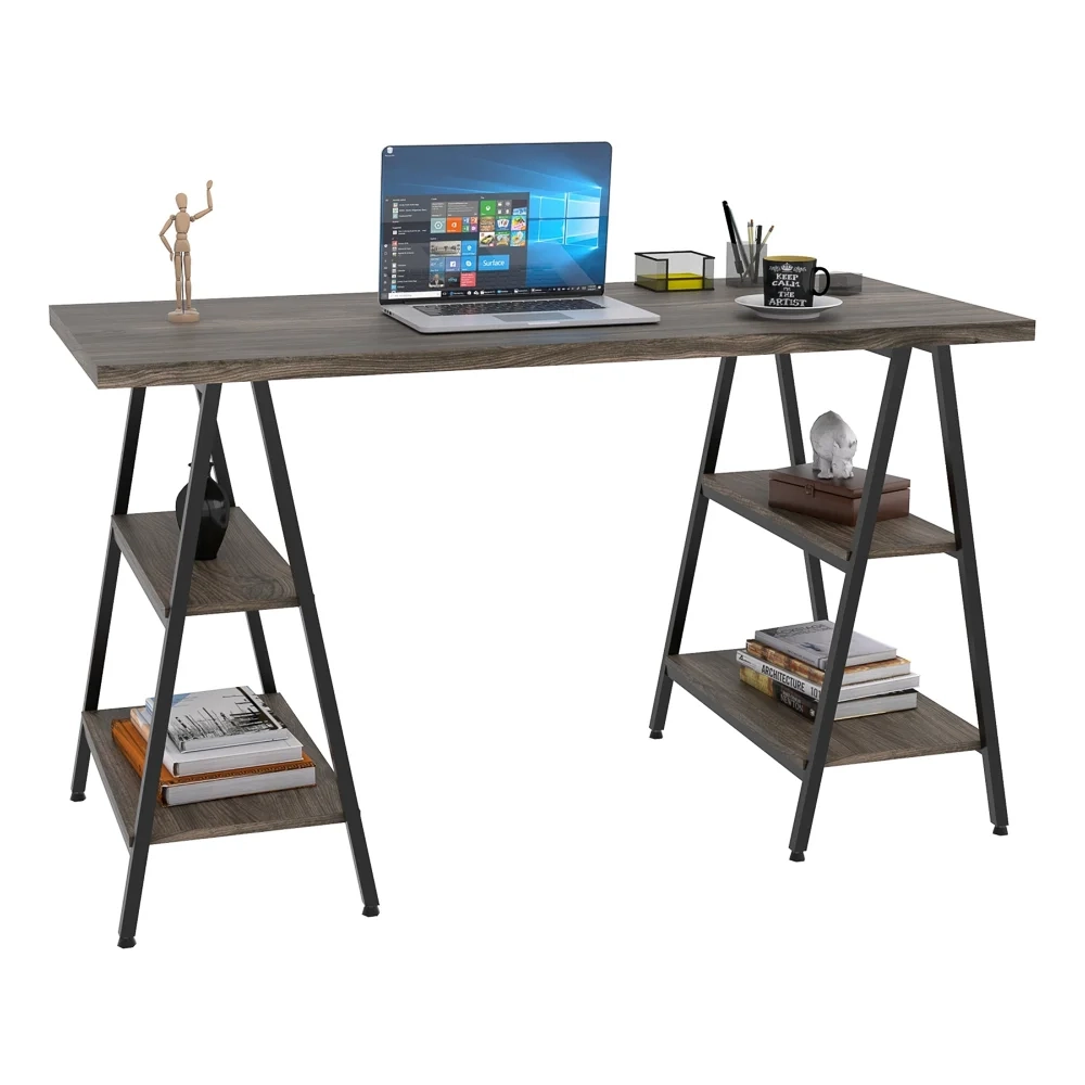 Mesa Escrivaninha Cavalete 135cm Estilo Industrial Prisma C08 Carvalho Dark/Preto - Mpozenato