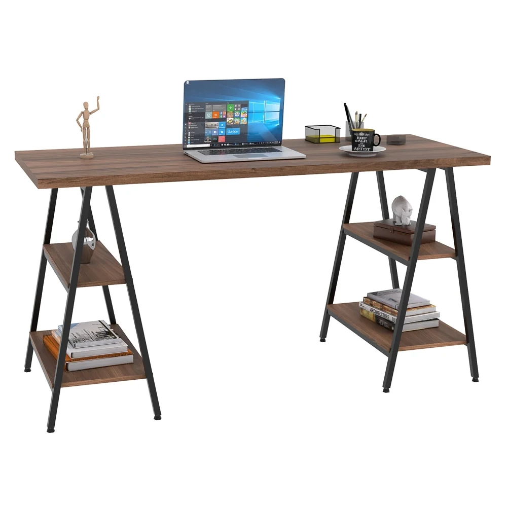 Mesa Escrivaninha Cavalete 150cm Estilo Industrial Prisma C08 Nogal/Preto - Mpozenato