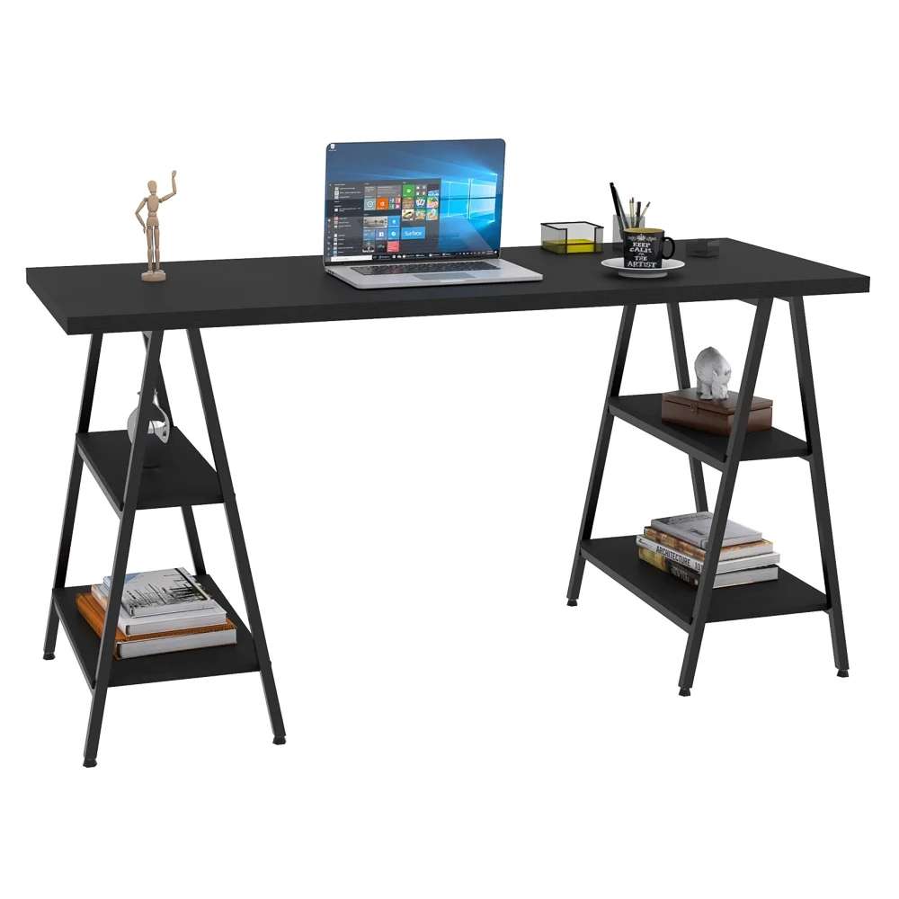 Mesa Escrivaninha Cavalete 150cm Estilo Industrial Prisma C08 Preto Ônix/Preto - Mpozenato