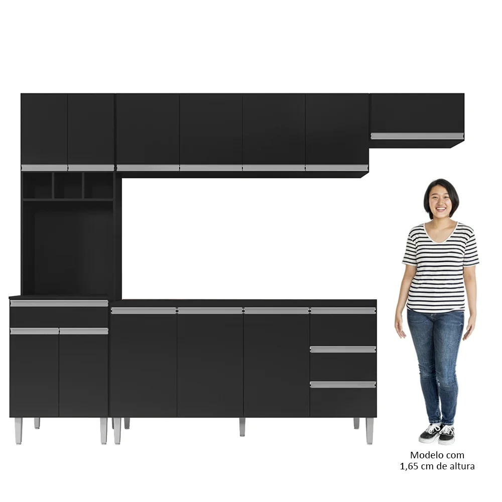 Cozinha Modulada 5 Peças Balcão com Pia 160cm Andréia Preto - AJL Móveis
