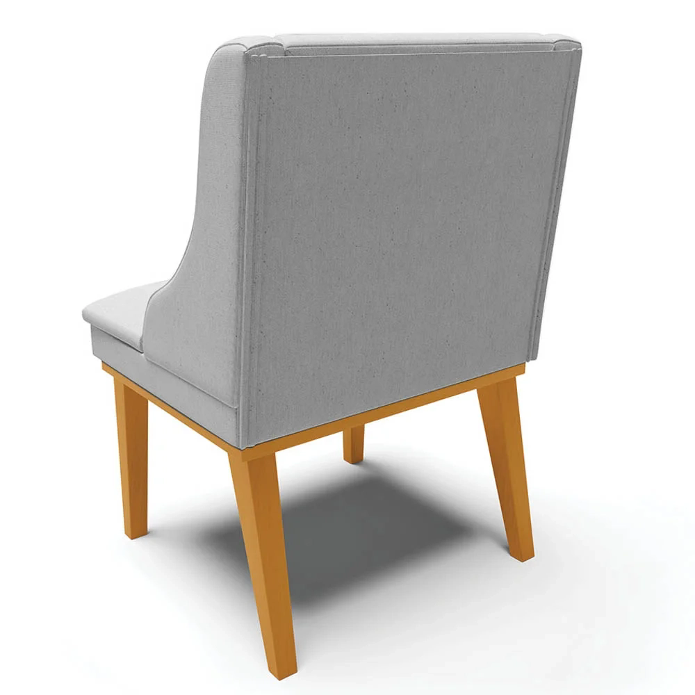 Cadeira Estofada para Sala de Jantar Base Fixa de Madeira Castanho Lia Linho Cinza - Ibiza