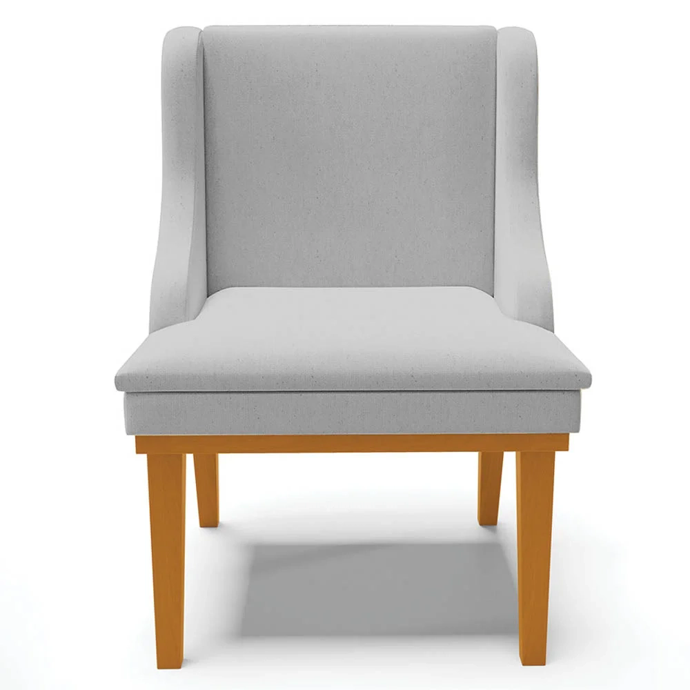 Cadeira Estofada para Sala de Jantar Base Fixa de Madeira Castanho Lia Linho Cinza - Ibiza