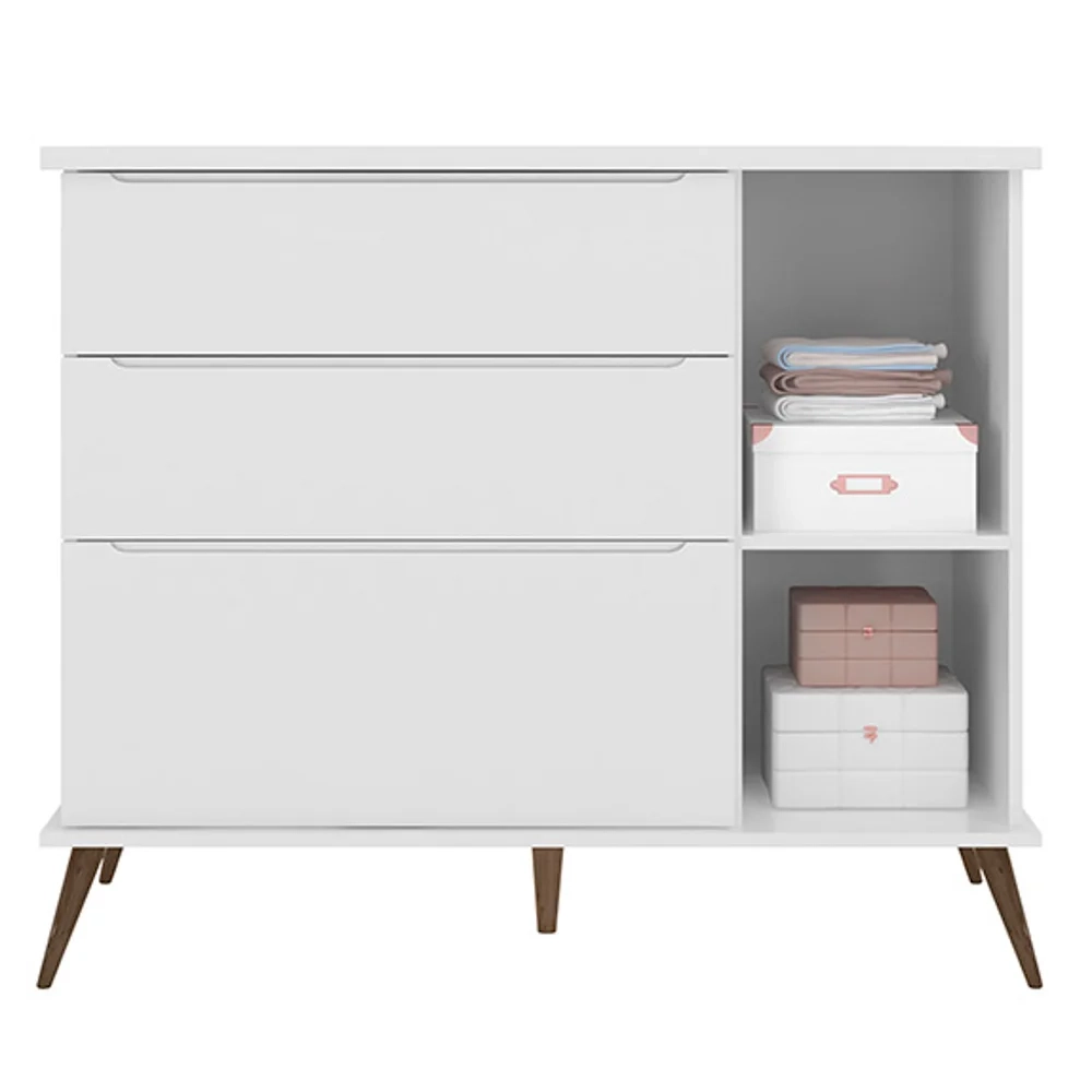 Cômoda Infantil 1 Porta 3 Gavetas 100% MDF Pés Retrô Mel Z39 Branco - Mpozenato