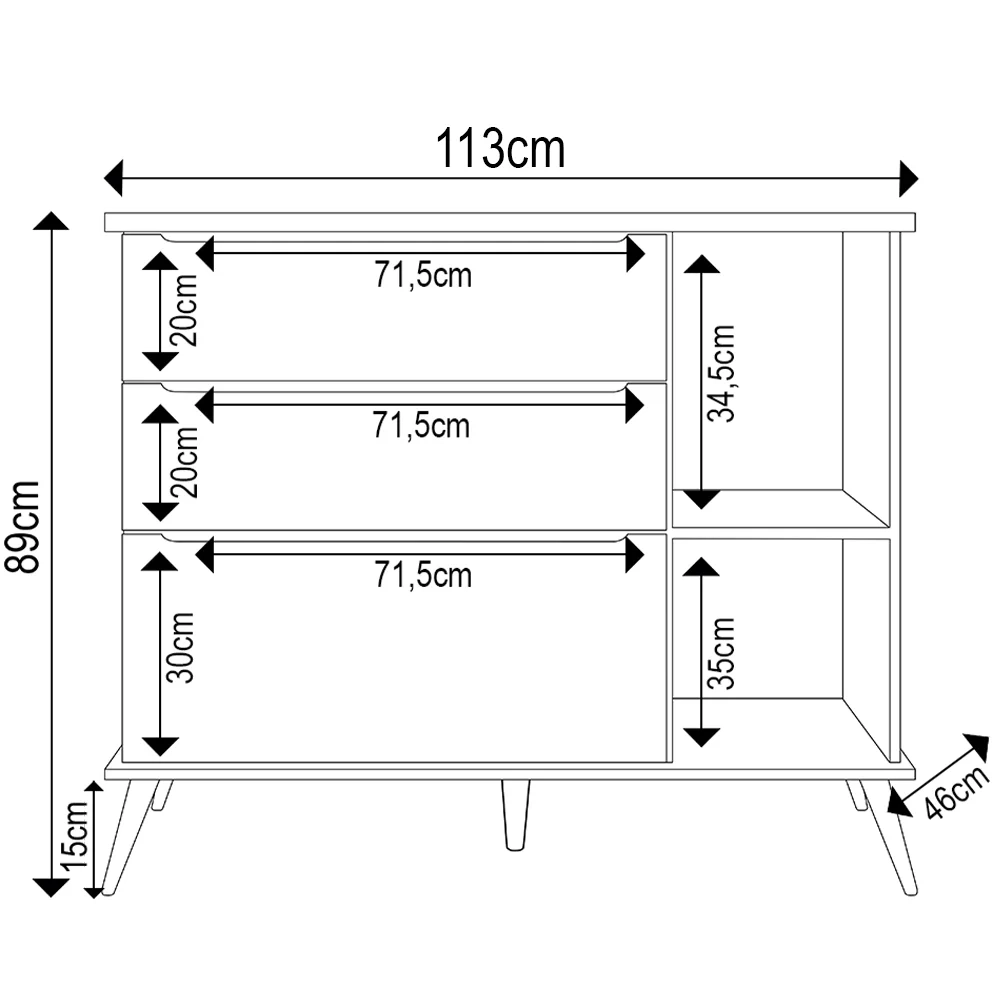 Cômoda Infantil 1 Porta 3 Gavetas 100% MDF Pés Retrô Mel Z39 Cinza - Mpozenato