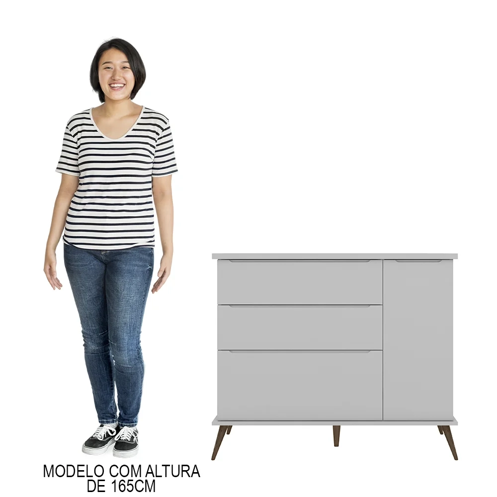 Cômoda Infantil 1 Porta 3 Gavetas 100% MDF Pés Retrô Mel Z39 Cinza - Mpozenato