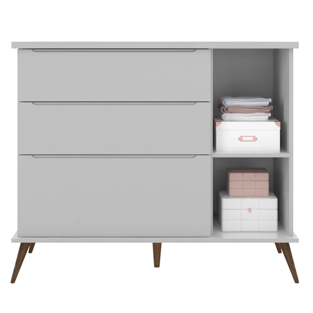 Cômoda Infantil 1 Porta 3 Gavetas 100% MDF Pés Retrô Mel Z39 Cinza - Mpozenato