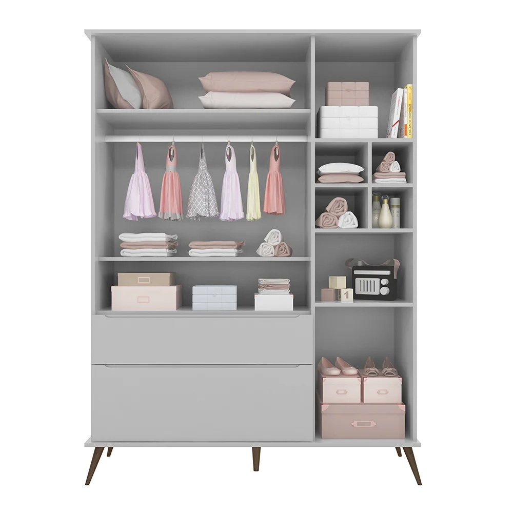 Guarda Roupa Infantil 100% MDF 3 Portas Pés Retrô Mel Z39 Cinza - Mpozenato