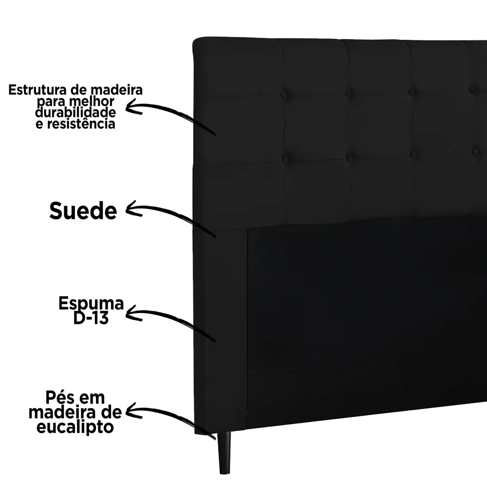 Cabeceira Cama Box Casal Queen 160cm Luna I02 Suede Preto - Mpozenato