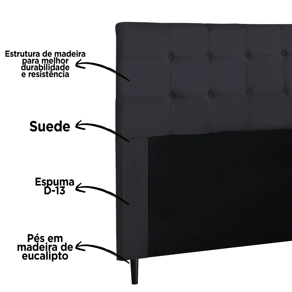 Cabeceira Cama Box Casal Queen 160cm Luna I02 Suede Cinza - Mpozenato