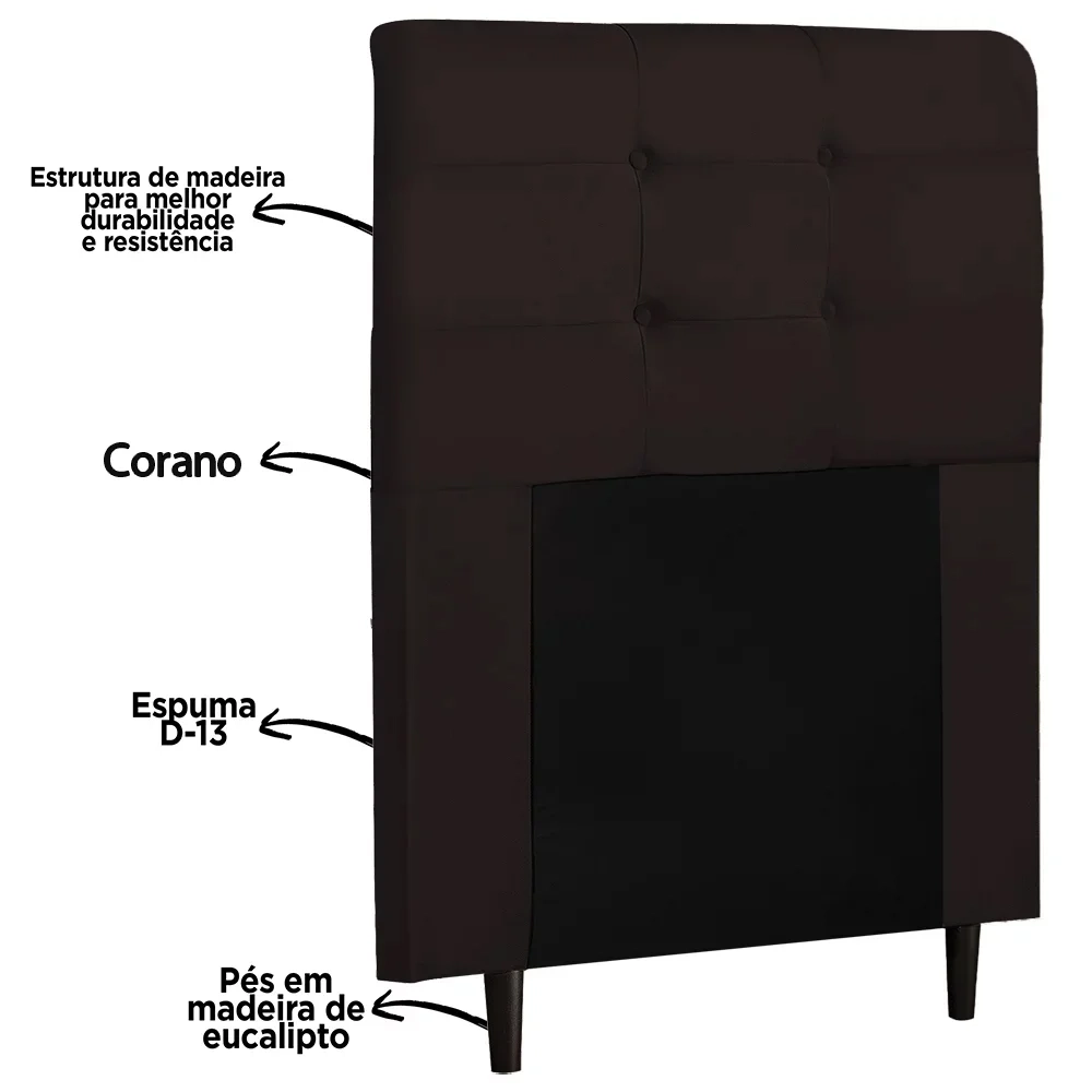 Cabeceira Cama Box Solteiro 90cm Luna Sintético Marrom Z51 - Mpozenato