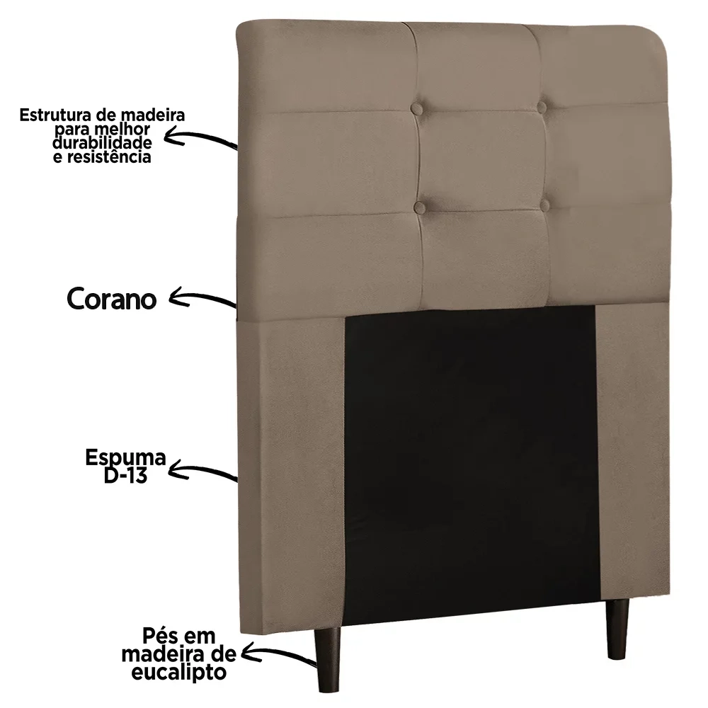 Cabeceira Cama Box Solteiro 90cm Luna Sintético Bege Z51 - Mpozenato
