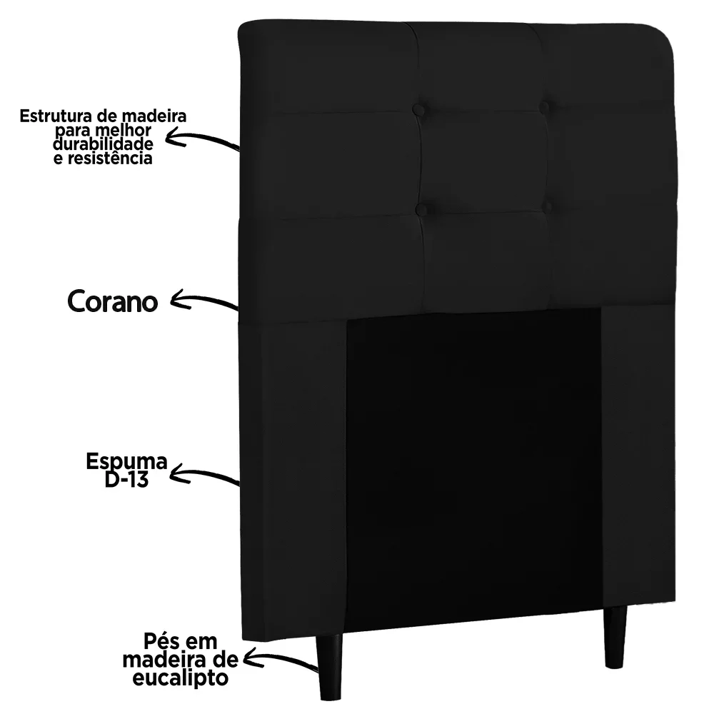 Cabeceira Cama Box Solteiro 90cm Luna Sintético Preto Z51 - Mpozenato