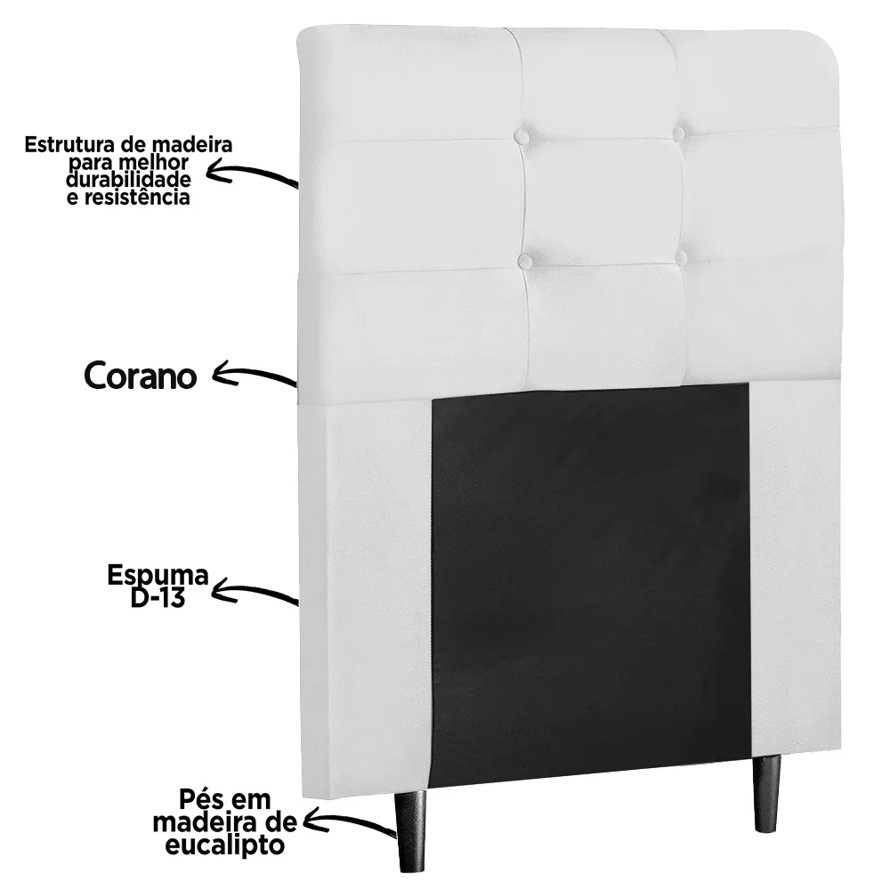 Cabeceira Cama Box Solteiro 90cm Luna Sintético Branco Z51 - Mpozenato