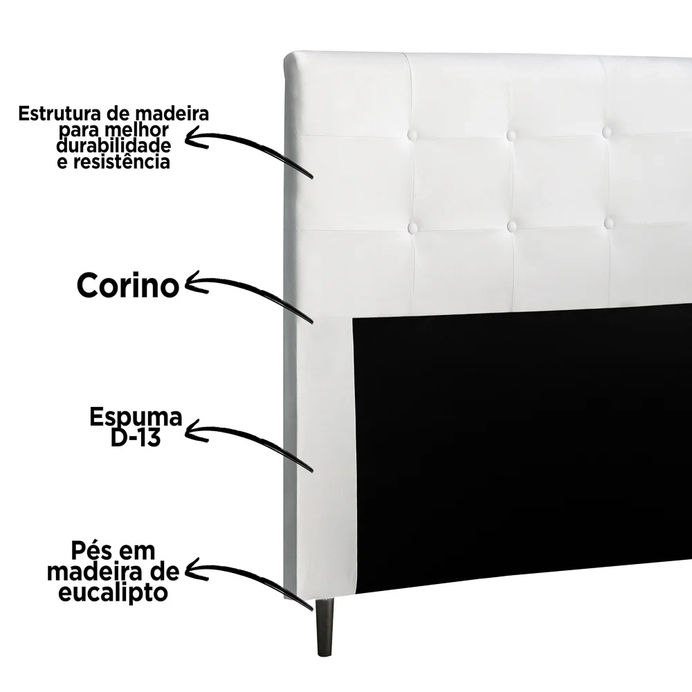 Cabeceira Cama Box Casal King 193cm Luna Sintético Branco Z51 - Mpozenato