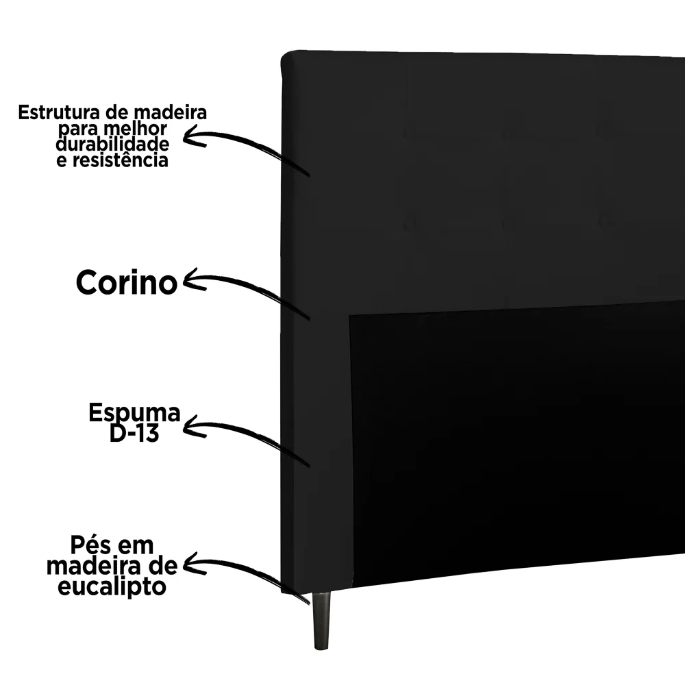 Cabeceira Cama Box Casal Queen 160cm Luna I02 Sintético Preto - Mpozenato
