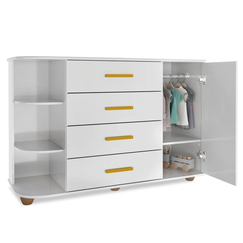 Cômoda Infantil com Cantoneira Laura 1 Porta Z39 Branco - Mpozenato