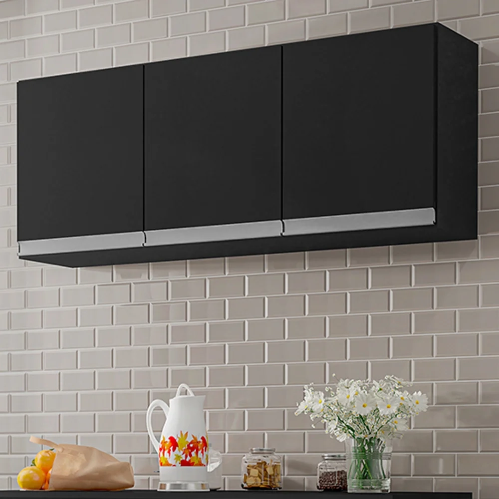 Armário Aéreo e Balcão Gabinete com Tampo 120cm Andréia Preto - AJL Móveis