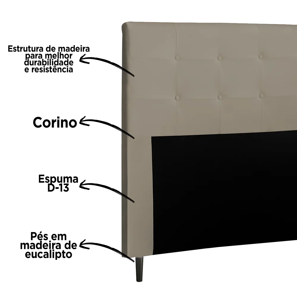 Cabeceira Cama Box Casal King 193cm Luna Sintético Bege Z51 - Mpozenato