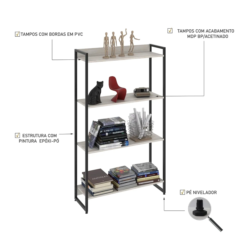 Estante Livreiro Dynamica Industrial 80cm 4 Prateleiras C08 Snow - Mpozenato