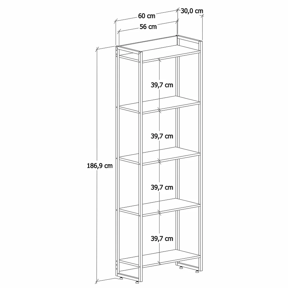 Estante Livreiro Dynamica Industrial 60cm 5 Prateleiras C08 Preto Ônix - Mpozenato