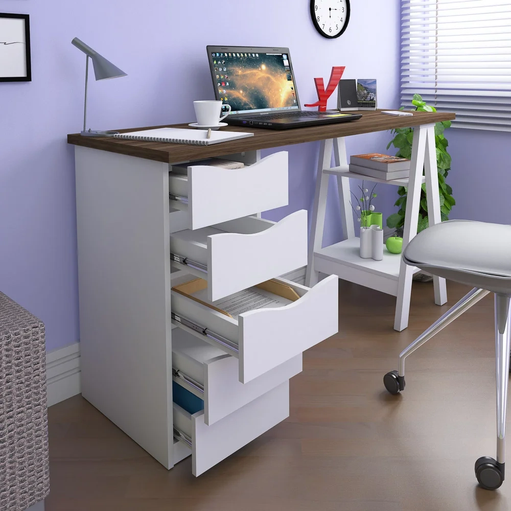 Escrivaninha Cavalete 5 Gavetas Mobile Spirit Branco/Nogal - Artany